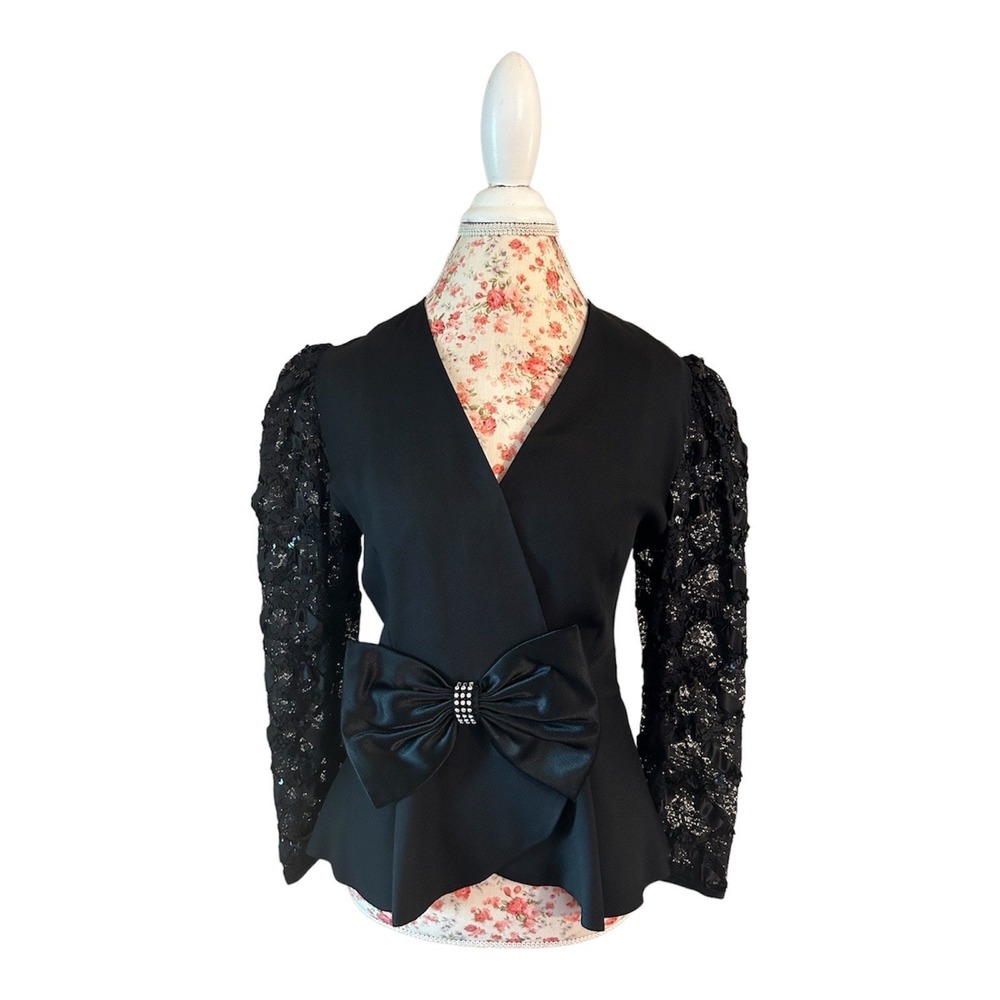 Vintage Justin David New York Black Peplum Jacket Huge Satin Bow 8 Avant Garde